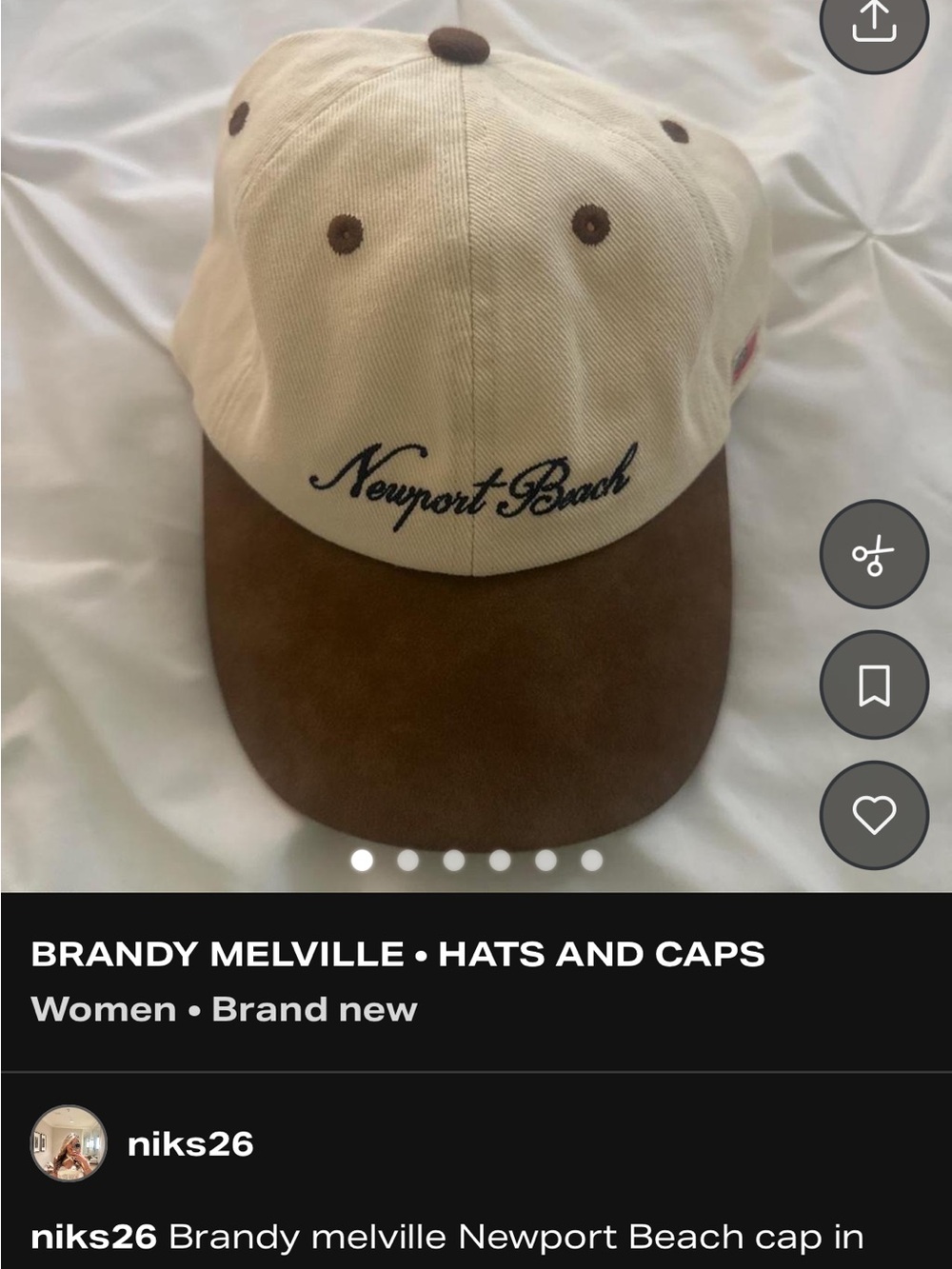 Brandy Melville Newport Beach Cap - Cream Crown with Brown Bill